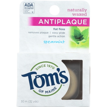 TOM\'S OF MAINE: Naturally Waxed Antiplaque Flat Floss Spearmint, 32 yards