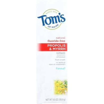 TOMS OF MAINE: Antiplaque Propolis & Myrrh Toothpaste Flouride-Free Fennel, 5.5 Oz