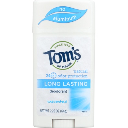 TOMS OF MAINE: Natural Long-Lasting Deodorant Stick Aluminum-Free Unscented, 2.25 Oz