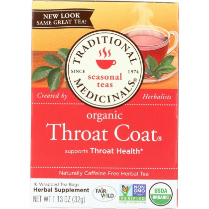 TRADITIONALS: Organic Throat Coat 16 Tea Bags, 1.13 oz