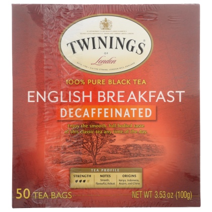 TWINING TEA: Decaffeinated English Breakfast Black Tea, 50 bg