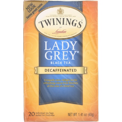 TWINING TEA: Decaffeinated Lady Grey Black Tea, 20 bg