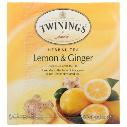 TWINING TEA: Lemon & Ginger Herbal Tea, 50 bg