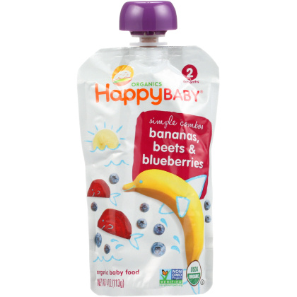 HAPPY BABY: Organic Baby Food Stage 2 Bananas Beets & Blueberries 6+ Months, 4 oz