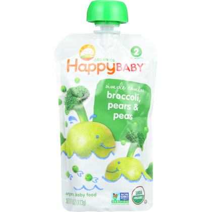 HAPPY BABY: Stage 2 Broccoli Peas & Pear Organic, 3.5 oz