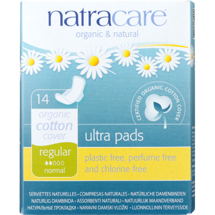 NATRACARE: Organic and Natural Ultra Pads Regular with Wings Cotton Cover, 14 Pads