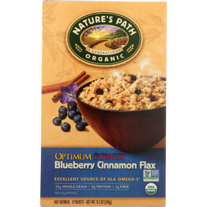 NATURE\'S PATH: Organic Optimum Power, Hot Oatmeal, Blueberry Cinnamon Flax, 8 Packets, 11.2 Oz