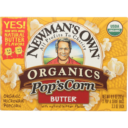 NEWMAN\'S OWN: Organic Pop\'s Corn Organic Microwave Popcorn Butter, 9.9 oz