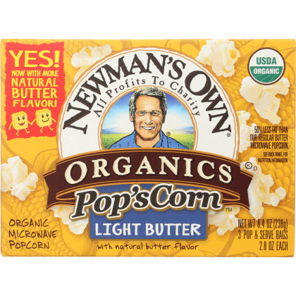 NEWMAN\'S OWN: Organic Pop\'s Corn Organic Microwave Popcorn Light Butter, 8.4 oz