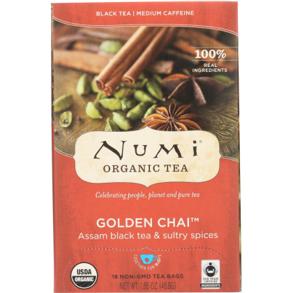 NIMI TEAS: Organic Black Tea Medium Caffeine Golden Chai 18 Tea Bags, 1.65 oz