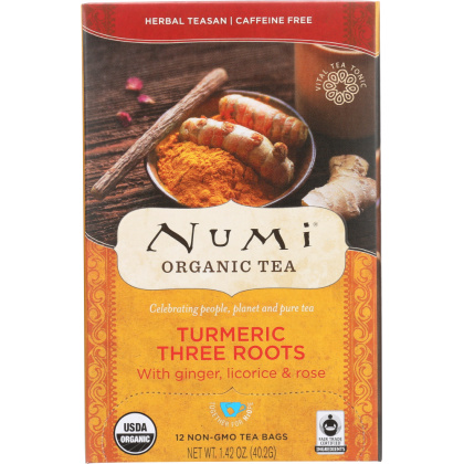 NUMI TEAS: Organic Turmeric Tea Three Roots, 12 Tea Bags