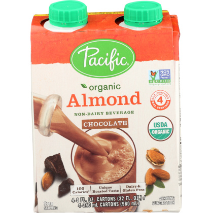 PACIFIC FOODS: Non-Dairy Almond Chocolate Beverage 4 Pack-8 fl oz, 32 fl oz