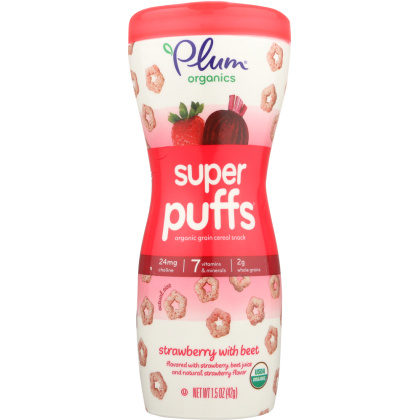 PLUM ORGANICS: Super Puffs Organic Veggie Fruit & Grain  Strawberry & Beet, 1.5 oz
