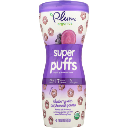 PLUM ORGANICS: Super Puffs Organic Veggie, Fruit & Grain, Blueberry Purple Sweet Potato, 1.5 oz