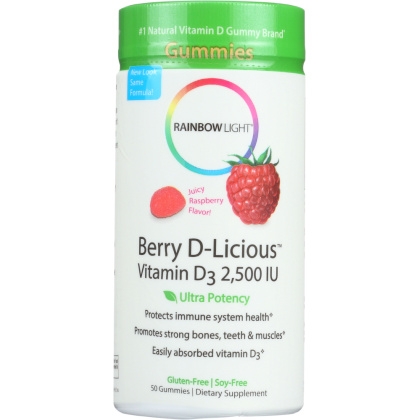RAINBOW LIGHT: Berry-D-Licious Vitamin D3 Ripe Raspberry 2500 IU, 50 count
