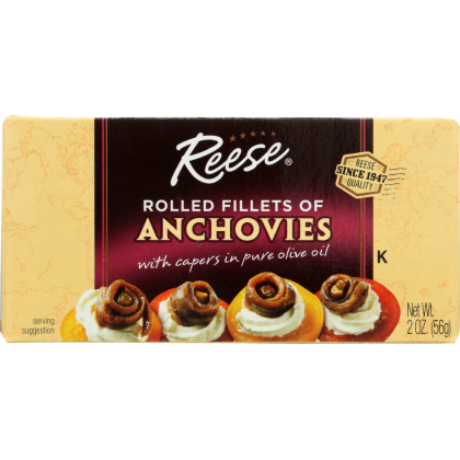 REESE: Rolled Fillets of Anchovies with Capers in Olive Oil, 2 oz