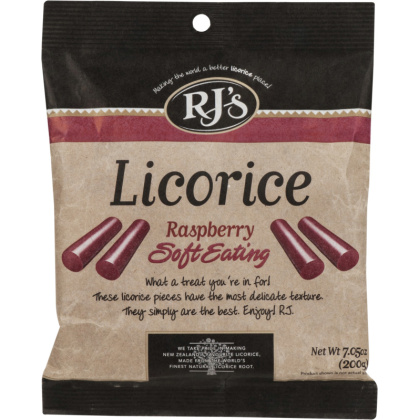 RJS LICORICE: Natural Raspberry Soft Eating Licorice, 7.05 oz