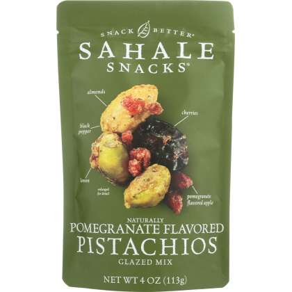 SAHALE SNACKS: Premium Blend Pomegranate Pistachios with Almonds Cherries + Black Pepper, 4 oz