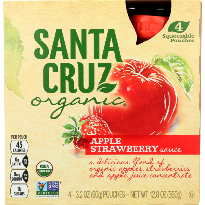 SANTA CRUZ ORGANIC: Apple Strawberry Sauce 4x3.2oz Pouches, 12.8 oz