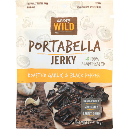 SAVORY WILD: Roasted Garlic & Black Pepper Portabella Jerky, 2 oz