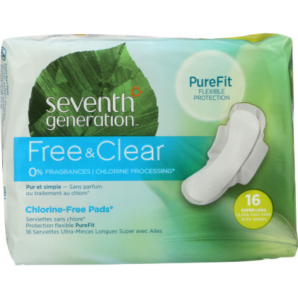 SEVENTH GENERATION: Chlorine Free Ultra-Thin Pads Super Long with Wings,16 Pads