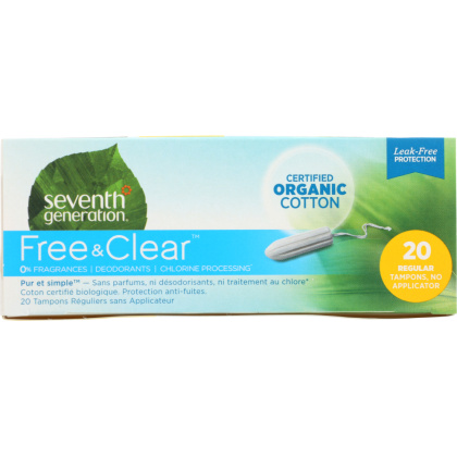 SEVENTH GENERATION: Organic Cotton Tampons No Applicator Regular, 20 Tampons
