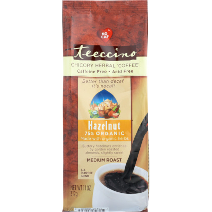 TEECCINO: Mediterranean Herbal Coffee Hazelnut Medium Roast Caffeine Free, 11 oz
