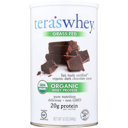 TERA\'S WHEY: Grass Fed Organic Whey Protein Fair Trade Dark Chocolate, 12 oz