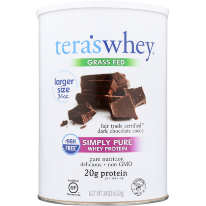 TERA\'S WHEY: rBGH Free Fair Trade Certified Dark Chocolate Cocoa Whey Protein, 24 oz