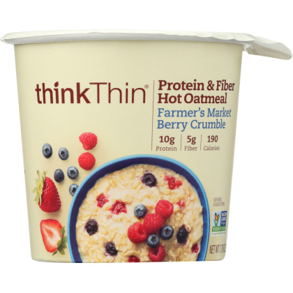 THINKTHIN: Protein and Fiber Hot Oatmeal Farmer\'s Market Berry Crumble, 1.76 oz