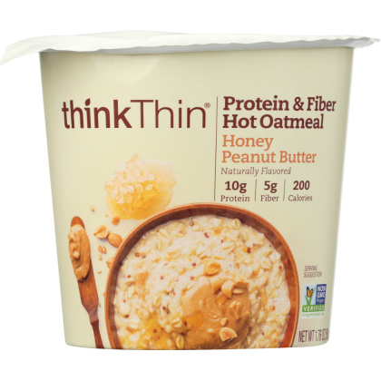 THINKTHIN: Protein and Fiber Hot Oatmeal Honey Peanut Butter, 1.76 oz