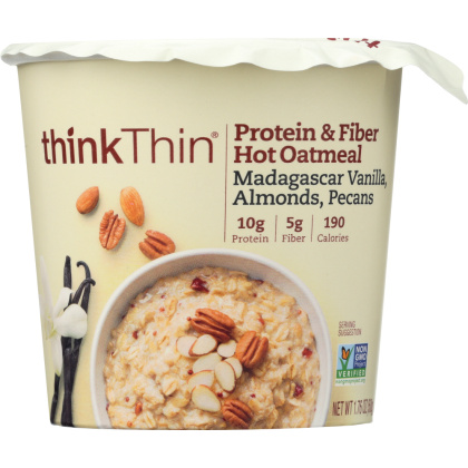 THINKTHIN: Protein and Fiber Hot Oatmeal Madagascar Vanilla with Almonds and Pecans, 1.76 oz