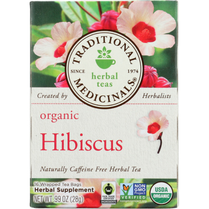TRADICIONAL MEDICINALS: Organic Hibiscus Caffeine Free Herbal Tea 16 Tea Bags, 0.99 oz