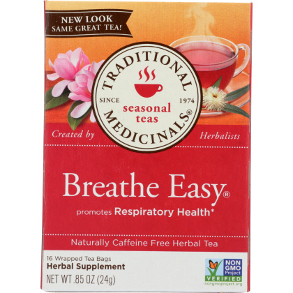TRADITIONAL MEDICINALS: Breathe Easy Caffeine Free Herbal Tea 16 Tea Bags, 0.85 oz