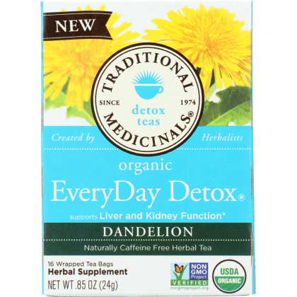 TRADITIONAL MEDICINALS: Organic Everyday Detox Dandelion Herbal Tea 16 Tea Bags, 0.85 oz