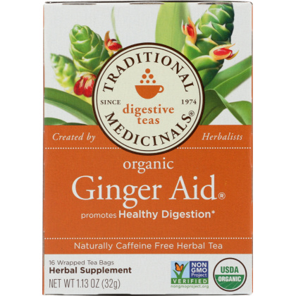 TRADITIONAL MEDICINALS: Organic Ginger Aid Herbal Tea 16 Tea Bags, 1.13 oz
