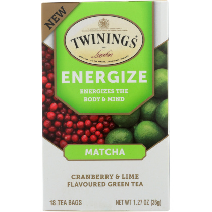 TWINING TEA: Energize Cranberry & Lime Green Tea with Matcha, 18 bg