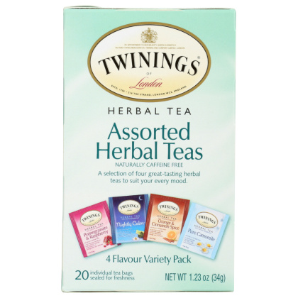 TWININGS: Assorted Herbal Teas Variety Pack Caffeine Free 20 bags, 1.23 oz