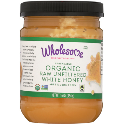 WHOLESOME SWEETENERS: Organic Raw Unfiltered White Honey Jar, 16 oz
